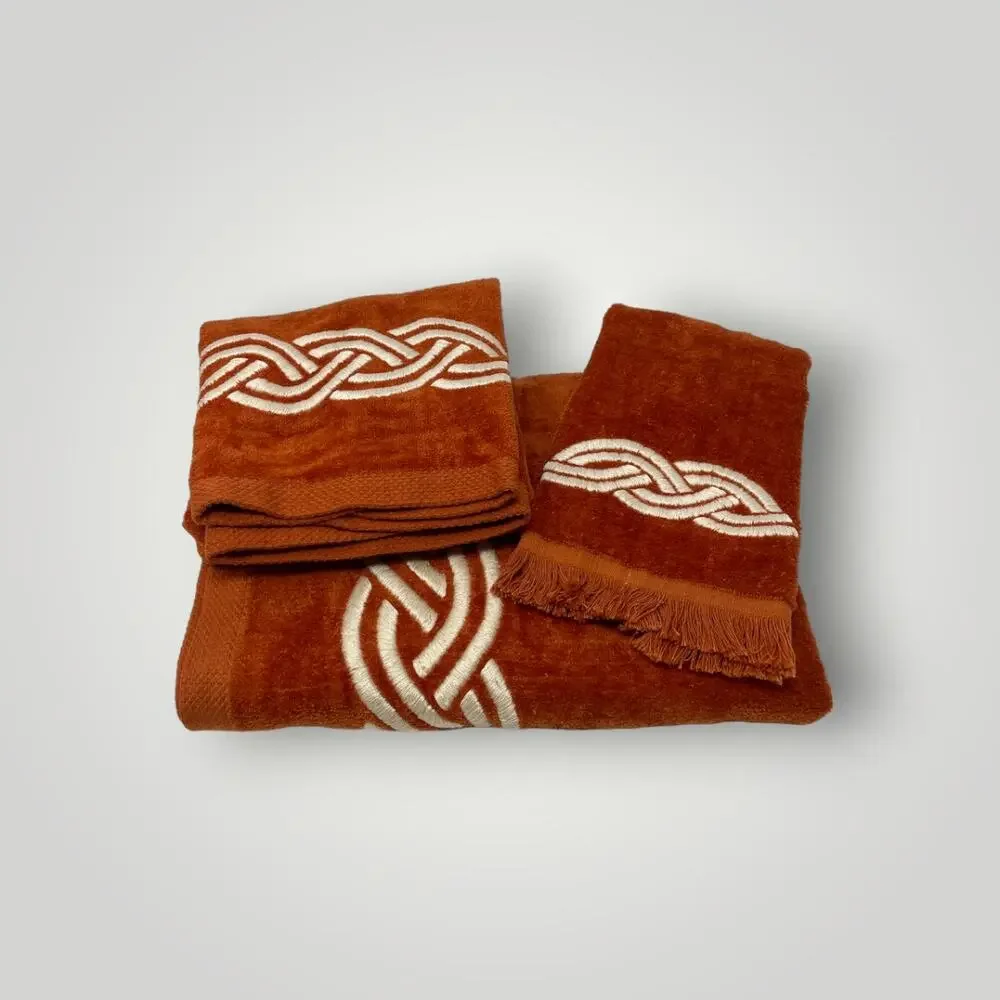 Avanti Look Vintage Embroidered Towel Set Plush Orange Cream 3 Piece